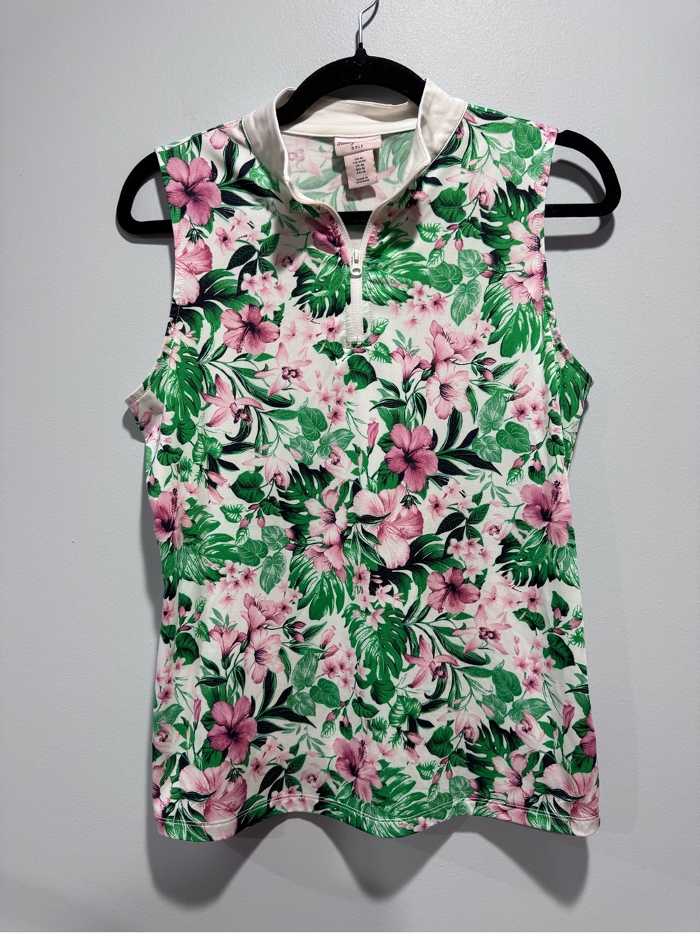 Tommy Bahama Sleeveless Floral Zip Golf / Activewear in Pink & Green